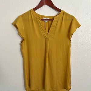 Van Heusen Yellow Cap Sleeve Mandarin Collar Blouse